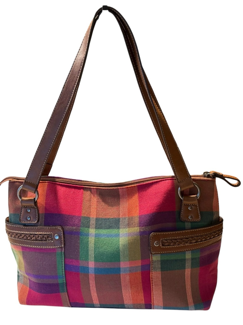 Madison Studio Plaid Multicolor Shoulder Bag with Faux Leather Trim - Picture 5 of 14